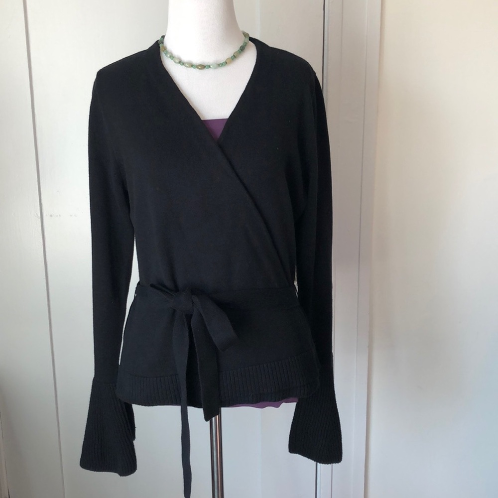 J Crew Black Bell Sleeve Wrap Sweater